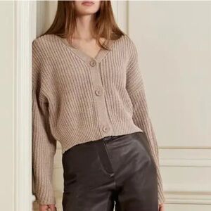 Apiece Apart Ellen Cropped Ribbed Cardigan Taupe Size Small